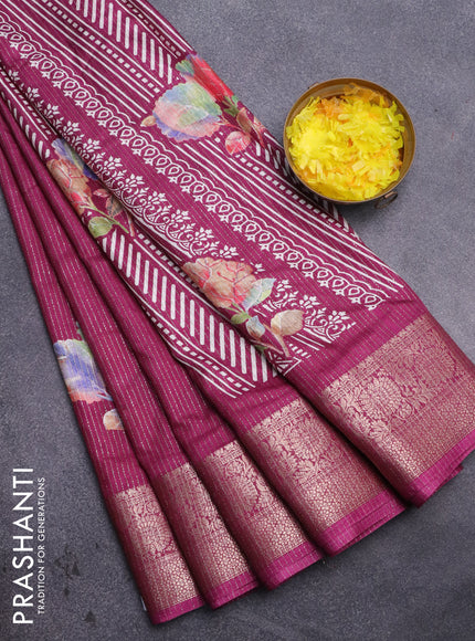 Semi dola saree purple with allover zari weaves & floral digital butta prints and zari woven border