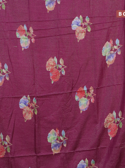 Semi dola saree purple with allover zari weaves & floral digital butta prints and zari woven border