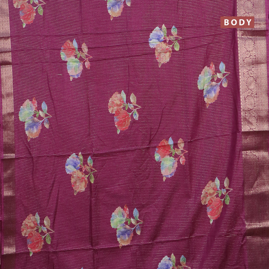 Semi dola saree purple with allover zari weaves & floral digital butta prints and zari woven border