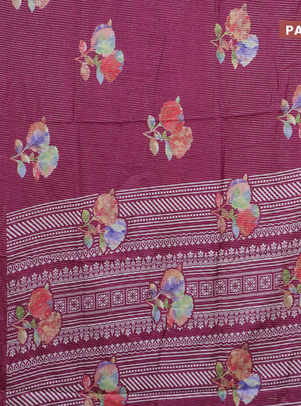 Semi dola saree purple with allover zari weaves & floral digital butta prints and zari woven border