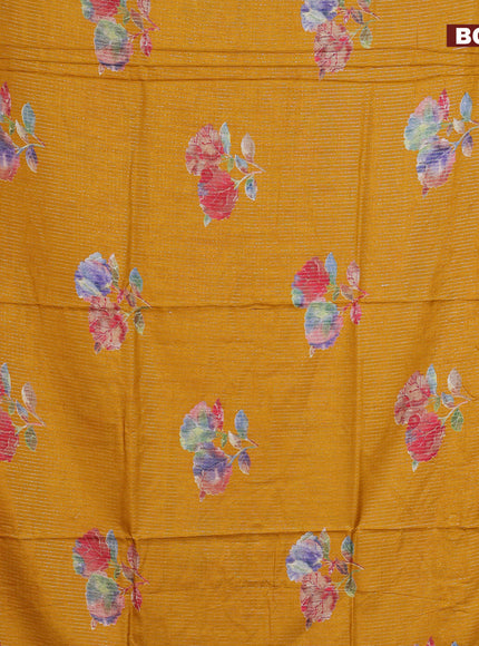 Semi dola saree mustard yellow with allover zari weaves & floral digital butta prints and zari woven border