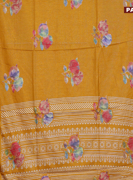 Semi dola saree mustard yellow with allover zari weaves & floral digital butta prints and zari woven border