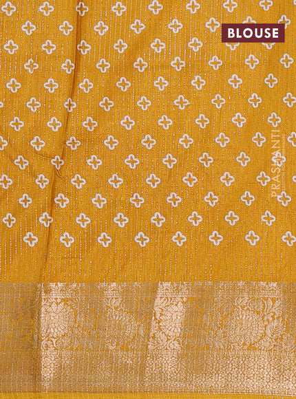 Semi dola saree mustard yellow with allover zari weaves & floral digital butta prints and zari woven border