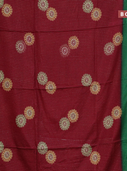 Semi dola saree maroon and green with allover zari weaves & floral digital butta prints and zari woven border