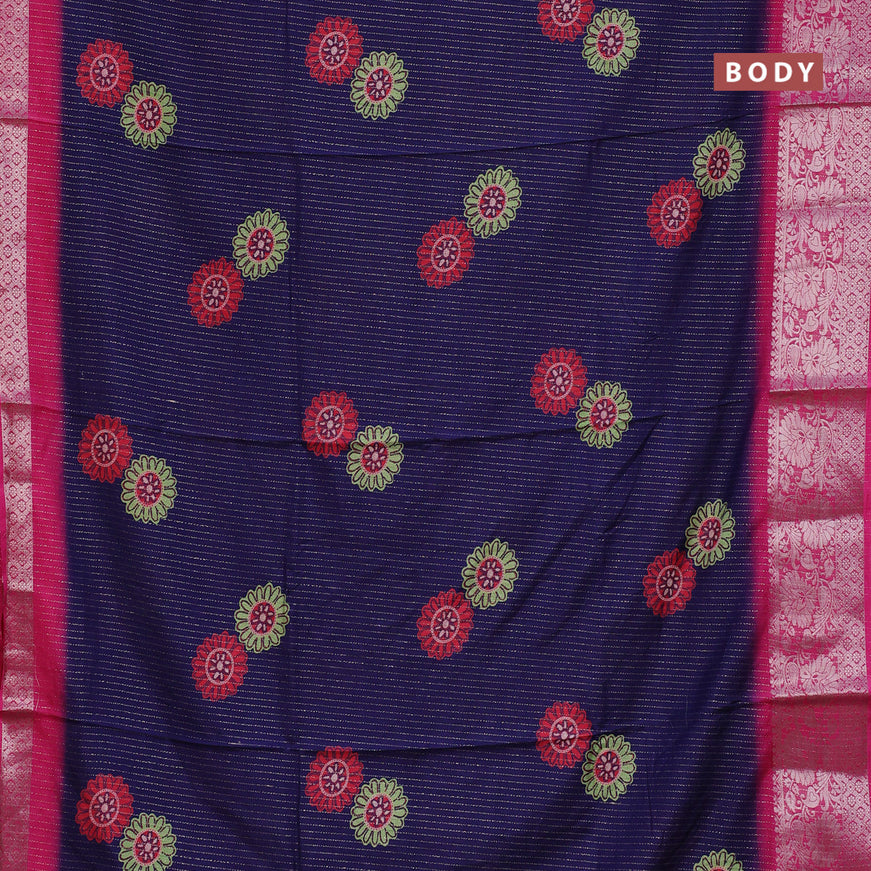 Semi dola saree blue and pink with allover zari weaves & floral digital butta prints and zari woven border