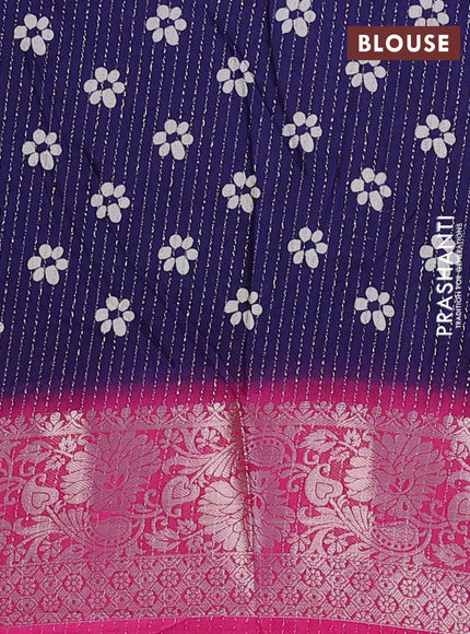 Semi dola saree blue and pink with allover zari weaves & floral digital butta prints and zari woven border