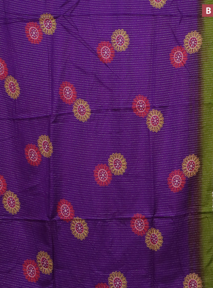 Semi dola saree violet and mehendi green with allover zari weaves & floral digital butta prints and zari woven border