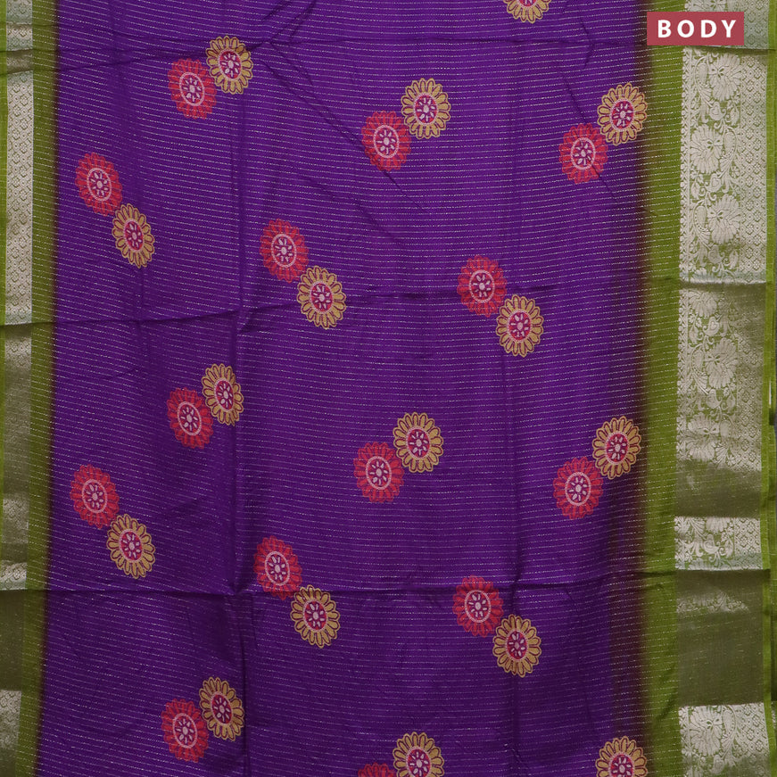 Semi dola saree violet and mehendi green with allover zari weaves & floral digital butta prints and zari woven border