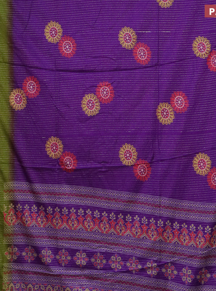 Semi dola saree violet and mehendi green with allover zari weaves & floral digital butta prints and zari woven border