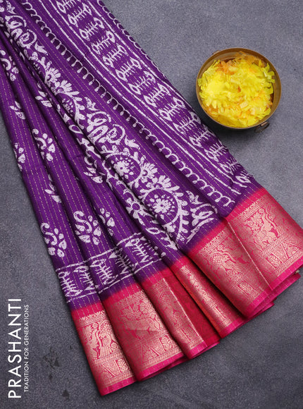 Semi dola saree violet and pink with allover zari weaves & batik butta prints and zari woven border