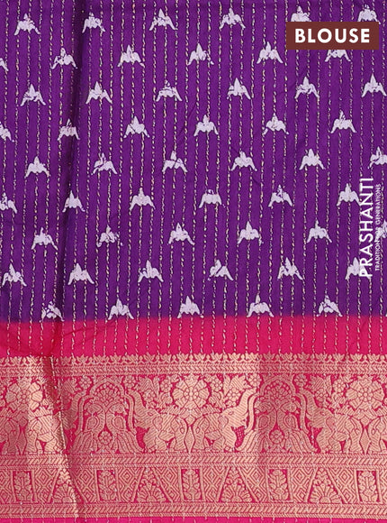 Semi dola saree violet and pink with allover zari weaves & batik butta prints and zari woven border