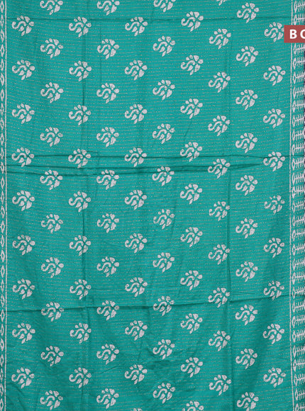 Semi dola saree teal green and pink with allover zari weaves & batik butta prints and zari woven border