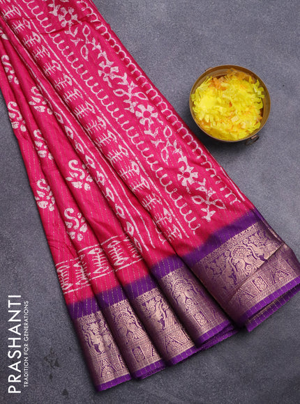 Semi dola saree pink and violet with allover zari weaves & batik butta prints and zari woven border