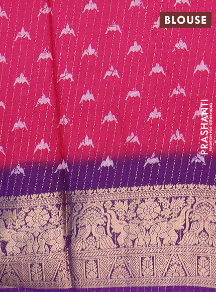 Semi dola saree pink and violet with allover zari weaves & batik butta prints and zari woven border