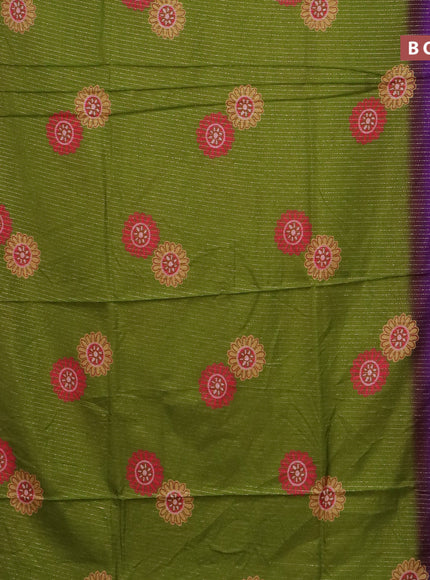 Semi dola saree mehendi green and violet with allover zari weaves & floral digital butta prints and zari woven border