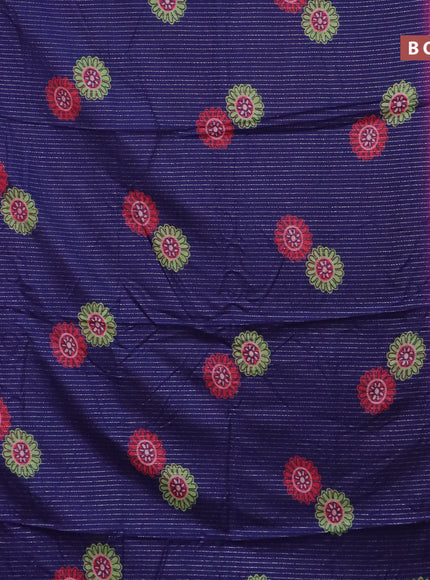 Semi dola saree blue and pink with allover zari weaves & floral digital butta prints and zari woven border