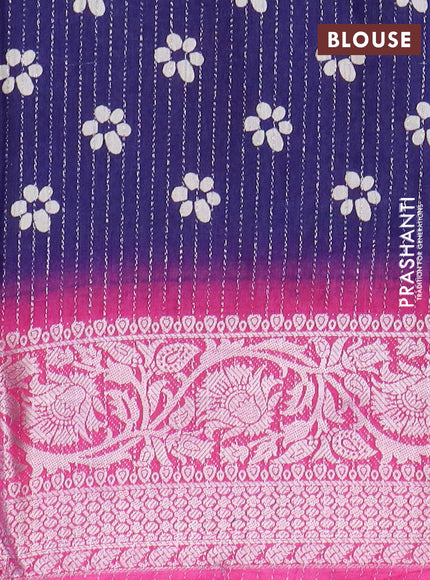 Semi dola saree blue and pink with allover zari weaves & floral digital butta prints and zari woven border