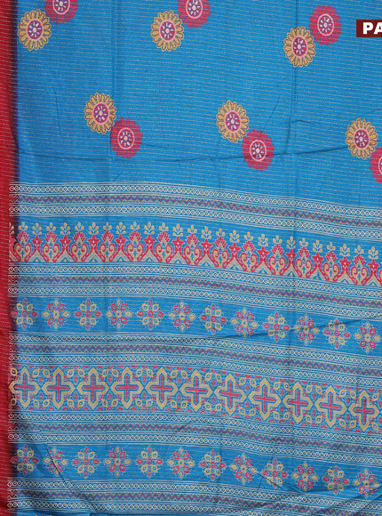 Semi dola saree cs blue and red with allover zari weaves & floral digital butta prints and zari woven border