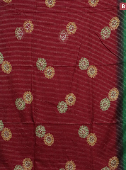 Semi dola saree maroon and green with allover zari weaves & floral digital butta prints and zari woven border