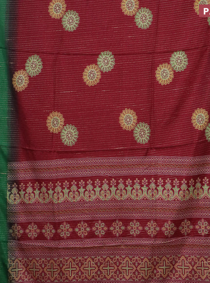 Semi dola saree maroon and green with allover zari weaves & floral digital butta prints and zari woven border