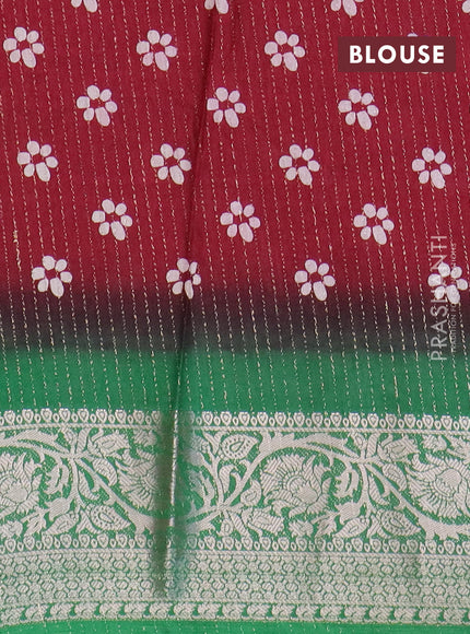 Semi dola saree maroon and green with allover zari weaves & floral digital butta prints and zari woven border