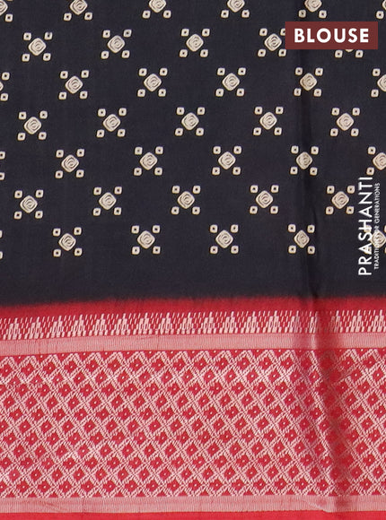 Semi dola saree black and red with allover bandhani prints and zari woven border