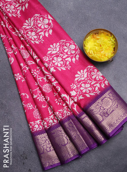 Semi dola saree pink and violet with allover zari weaves & prints and zari woven border