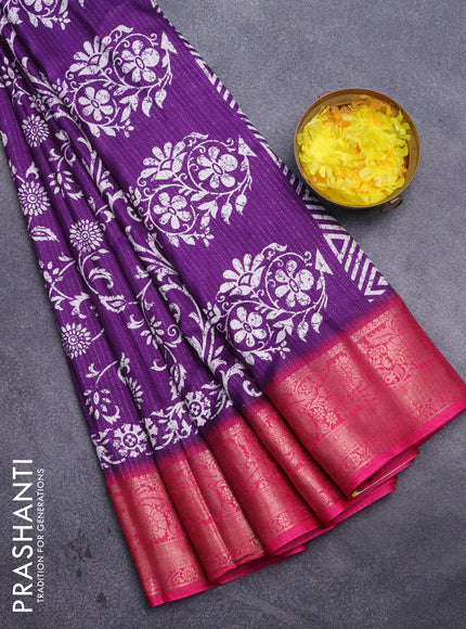 Semi dola saree violet and pink with allover zari weaves & prints and zari woven border