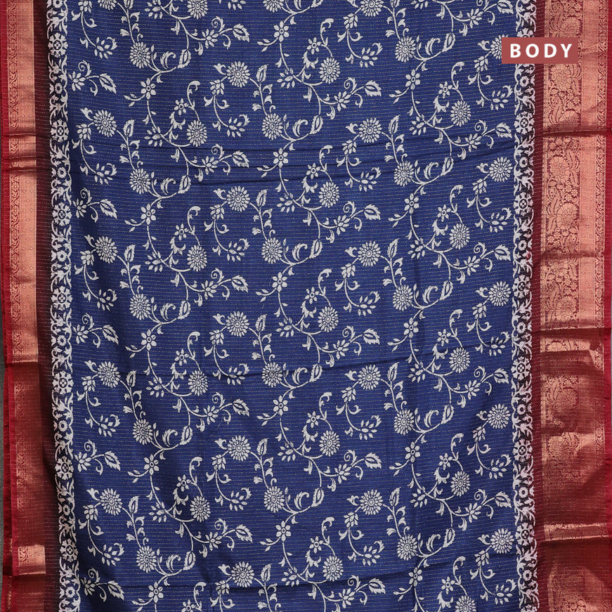 Semi dola saree dark blue and maroon with allover zari weaves & prints and zari woven border