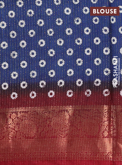 Semi dola saree dark blue and maroon with allover zari weaves & prints and zari woven border