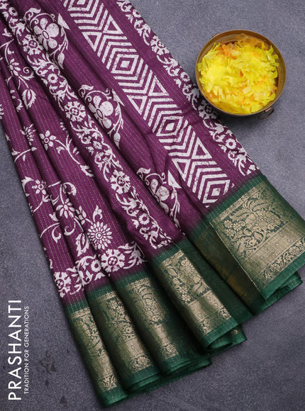 Semi dola saree dark purple and green with allover zari weaves & prints and zari woven border