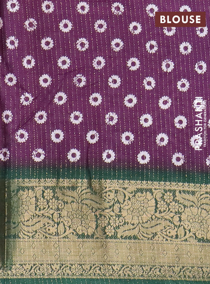 Semi dola saree dark purple and green with allover zari weaves & prints and zari woven border