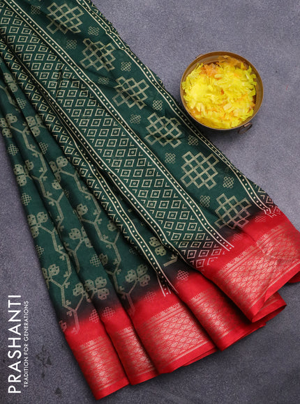 Semi dola saree green and red with allover prints and zari woven border