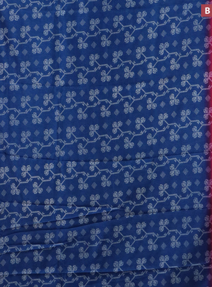 Semi dola saree peacock blue and pink with allover prints and zari woven border