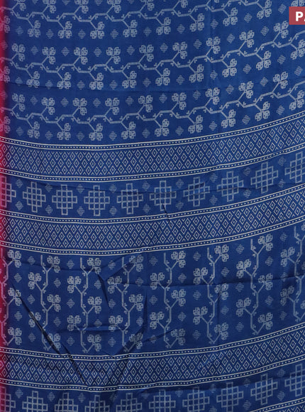 Semi dola saree peacock blue and pink with allover prints and zari woven border