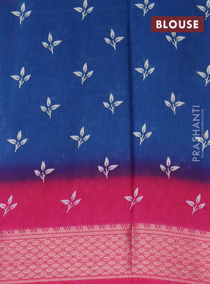 Semi dola saree peacock blue and pink with allover prints and zari woven border