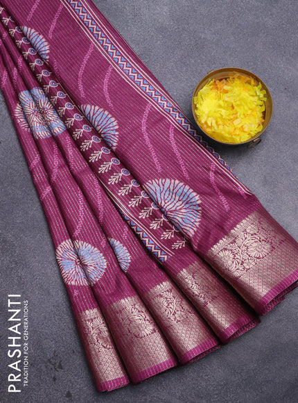 Semi dola saree purple with allover zari weaves & prints and zari woven border