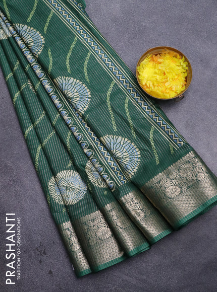 Semi dola saree green with allover zari weaves & prints and zari woven border