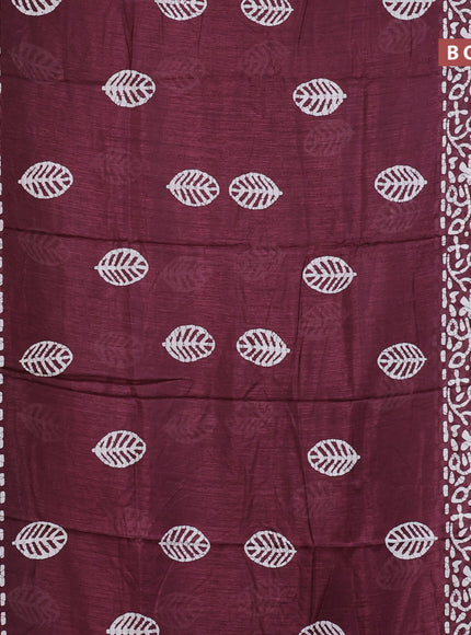 Semi dola saree wine shade with batik butta prints and zari woven border