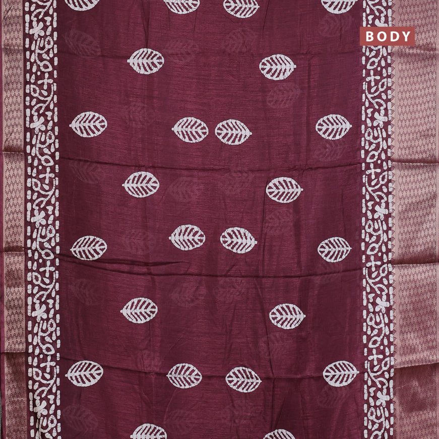 Semi dola saree wine shade with batik butta prints and zari woven border