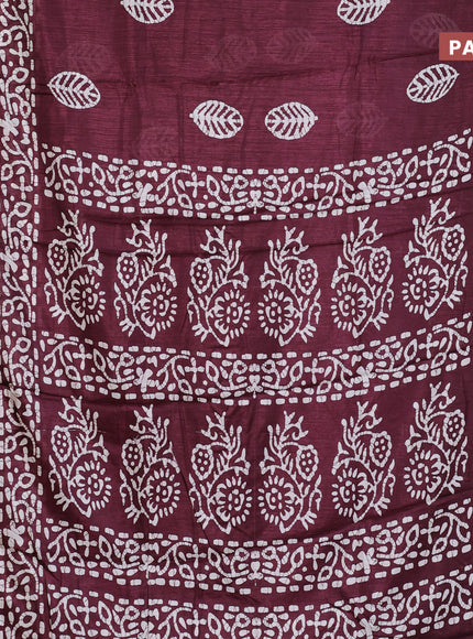 Semi dola saree wine shade with batik butta prints and zari woven border