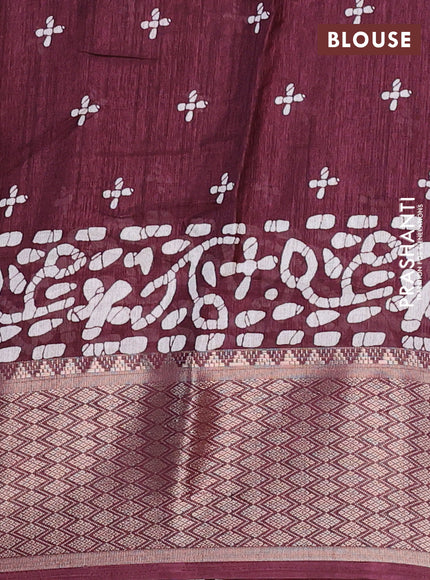 Semi dola saree wine shade with batik butta prints and zari woven border