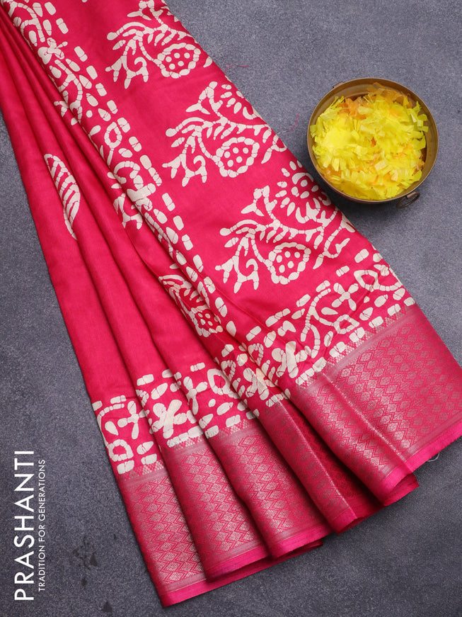 Semi dola saree pink with batik butta prints and zari woven border