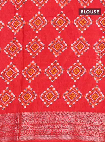 Semi dola saree multi colour and red with allover wavy prints and zari woven border