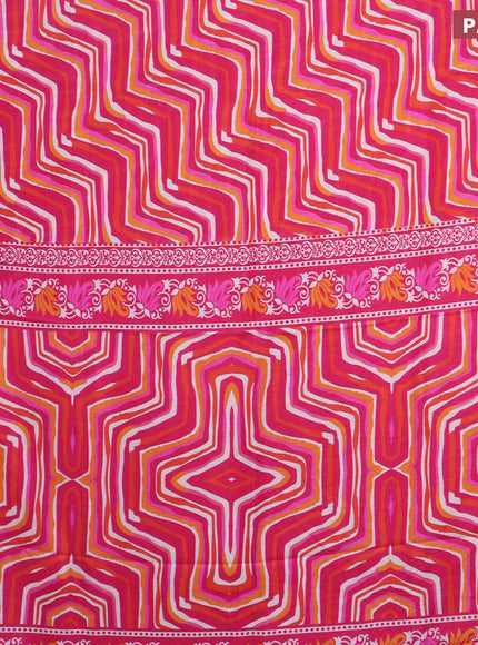 Semi dola saree multi colour and pink with allover wavy prints and zari woven border