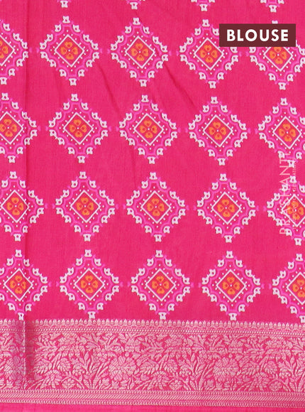 Semi dola saree multi colour and pink with allover wavy prints and zari woven border