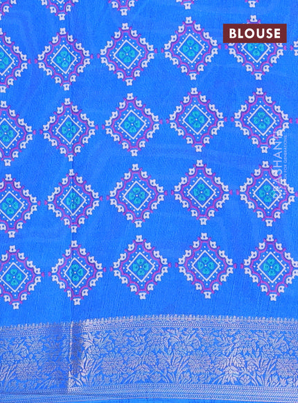 Semi dola saree multi colour and royal blue with allover wavy prints and zari woven border