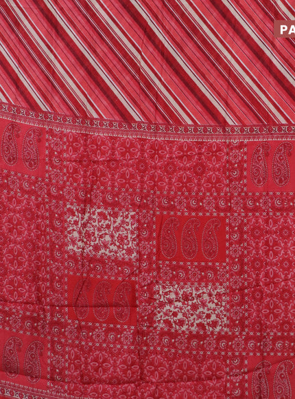 Semi dola saree multi colour and red with allover leheriya style pattern and zari woven border