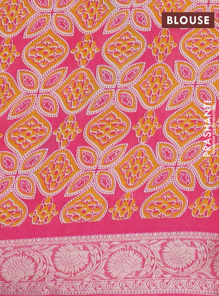 Semi dola saree pink with allover leheriya style pattern and zari woven border