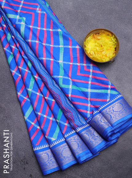 Semi dola saree royal blue with allover leheriya style pattern and zari woven border